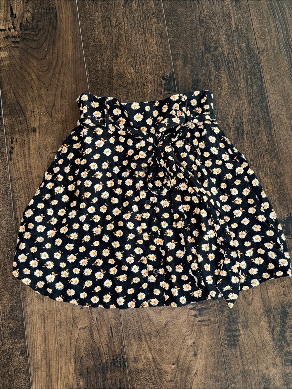 Black Daisy Print Button Front Mini Skirt